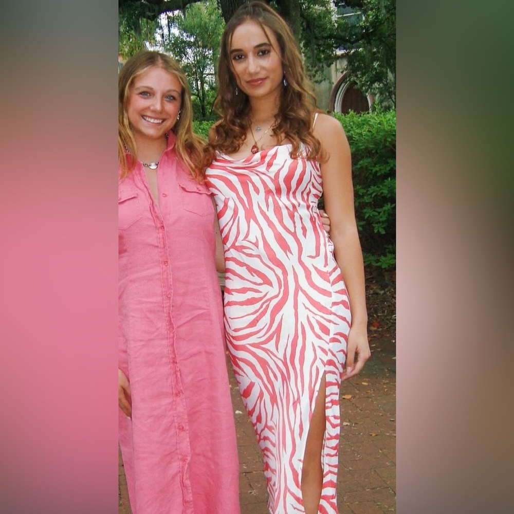 Bershka Pink and White Patterned Dress